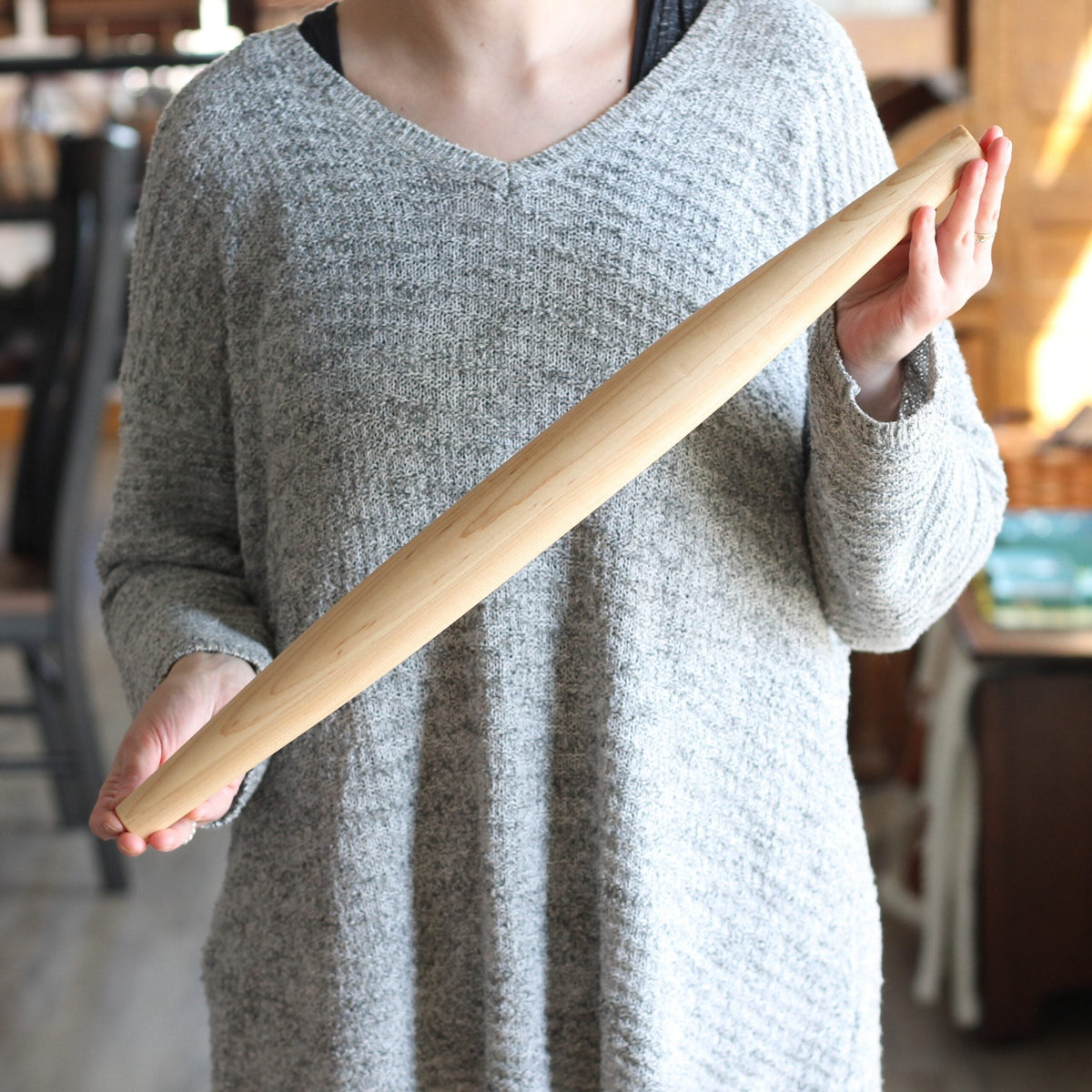 Rouleau à pâtisserie français en bois massif fait à la main